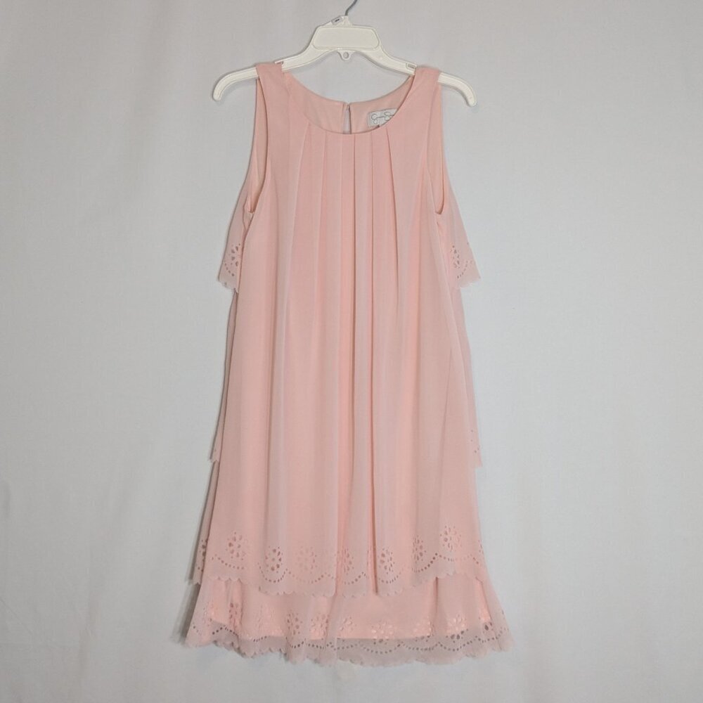 JESSICA SIMPSON Pink Chiffon Short Sleeveless Formal Party Dress; Size 6